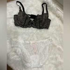 Victoria's Secret Black and White Lace Bra Set